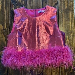 Buddy Love metallic feather trim top